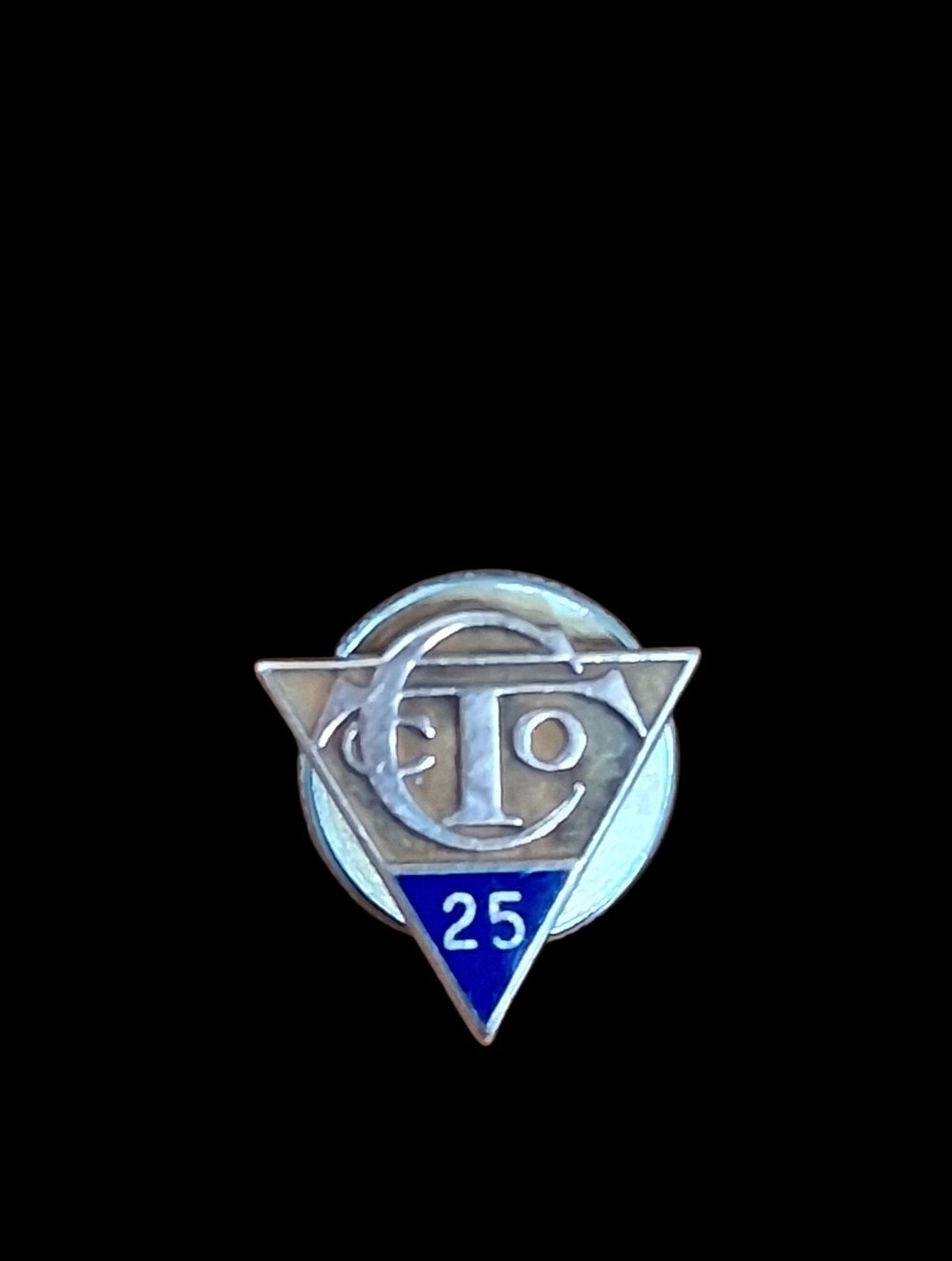Vintage 10K Solid Gold PCC&C 25 Year Club Service Lapel Pin Blue Enamel Vtg